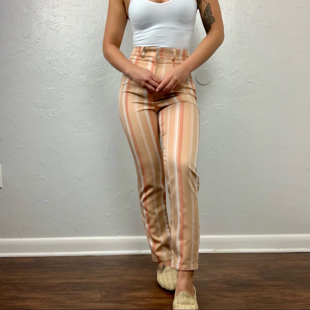 Nasty Gal highwaist pinstripe coral trousers 6 - Picture 3 of 10